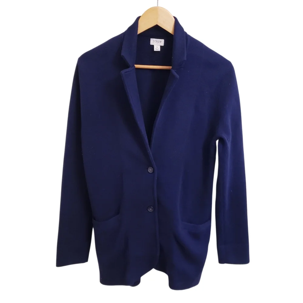 J. Crew Navy Blue Double Button Knit Sweater Blazer, Size S, Style G9309